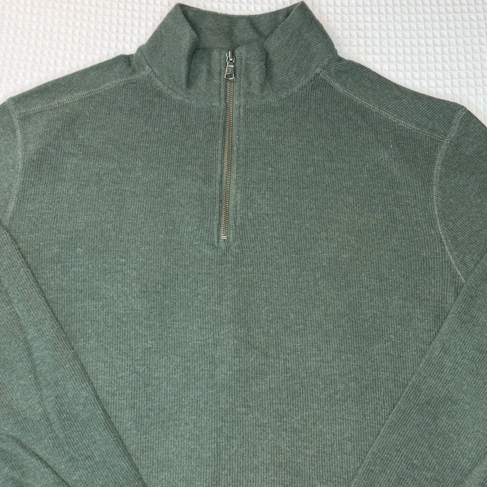 Banana Republic Mens Large Olive Green‎ Ribbed Quarter Zip Pullover Sweater L